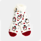 Chaussons Chaussettes de Noël Blanches avec Pingouins et Cœurs