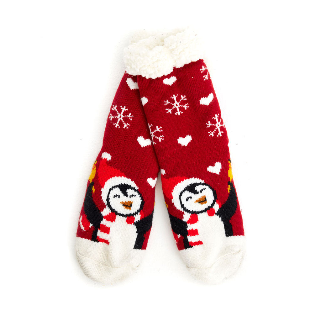 Chaussons Chaussettes de Noël Rouges avec Pingouin