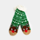 Chaussons Chaussettes de Noël Vertes avec Sapins et Renne