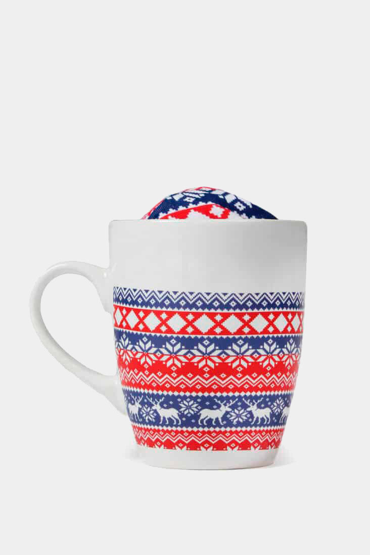 Culotte de Noël pour Femme Bleu et Rouge avec Rennes Mug de Cadeau