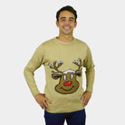 Pull de Noël Beige avec Renne Souriant Homme