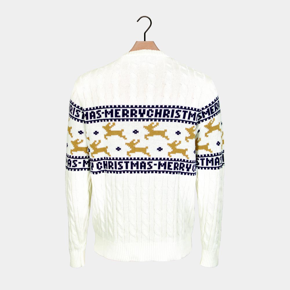 Pull de Noël Blanc Élégant avec Rennes Dos