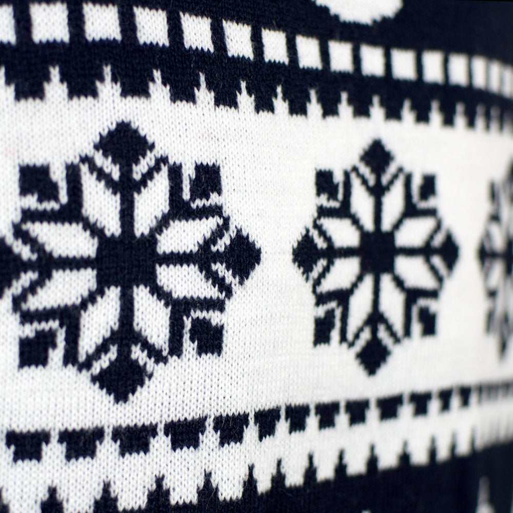 Pull de Noël Bleu pour Famille avec Rennes et Neige Détail
