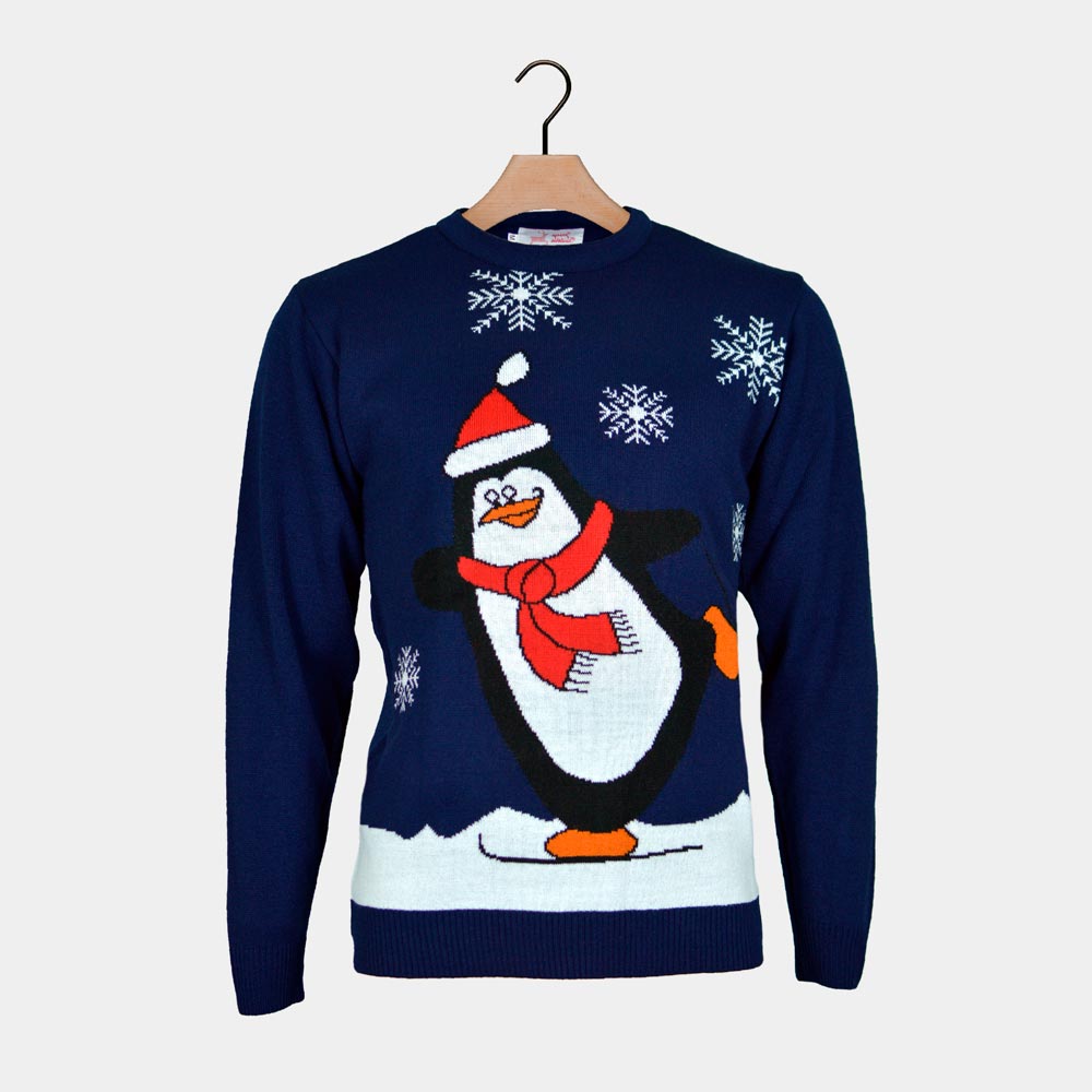 Pull de Noël Bleu Marine avec Pingouin