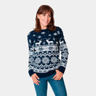 Pull de Noël Bleu avec Renne et Étoile Nordique 2021 Femme