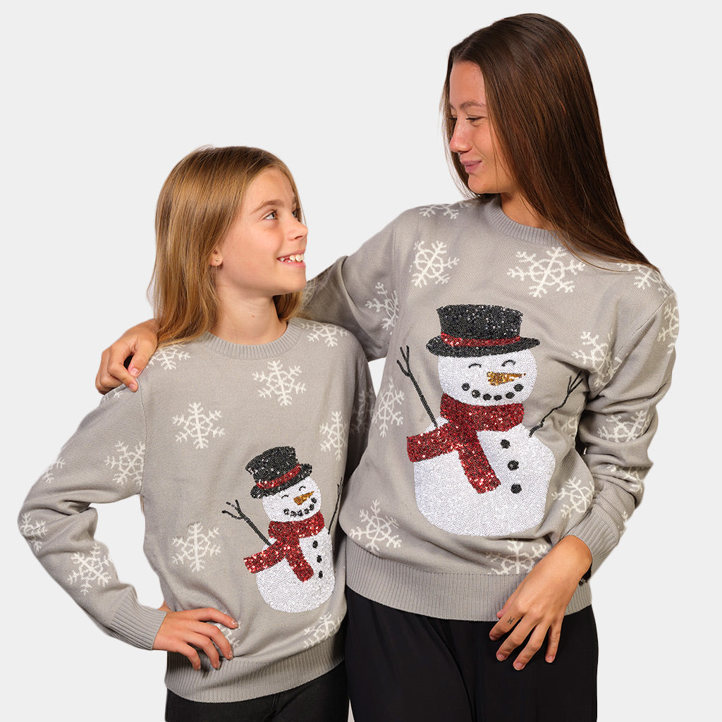 Pull de Noël avec Bonhomme de Neige Sequins Femme