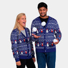 Pull de Noël Cardigan Bleu Merry Christmas Couple