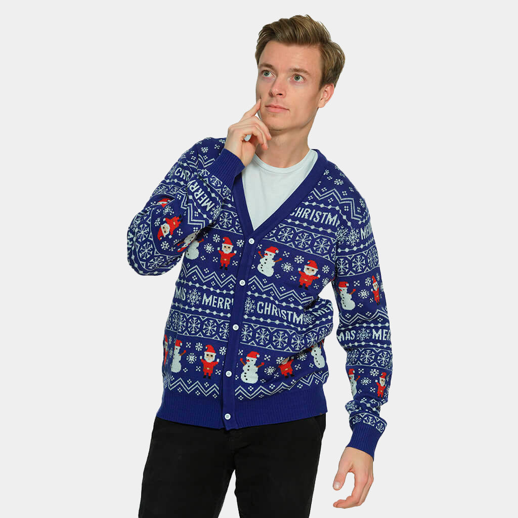 Pull de Noël Cardigan Bleu Merry Christmas Homme