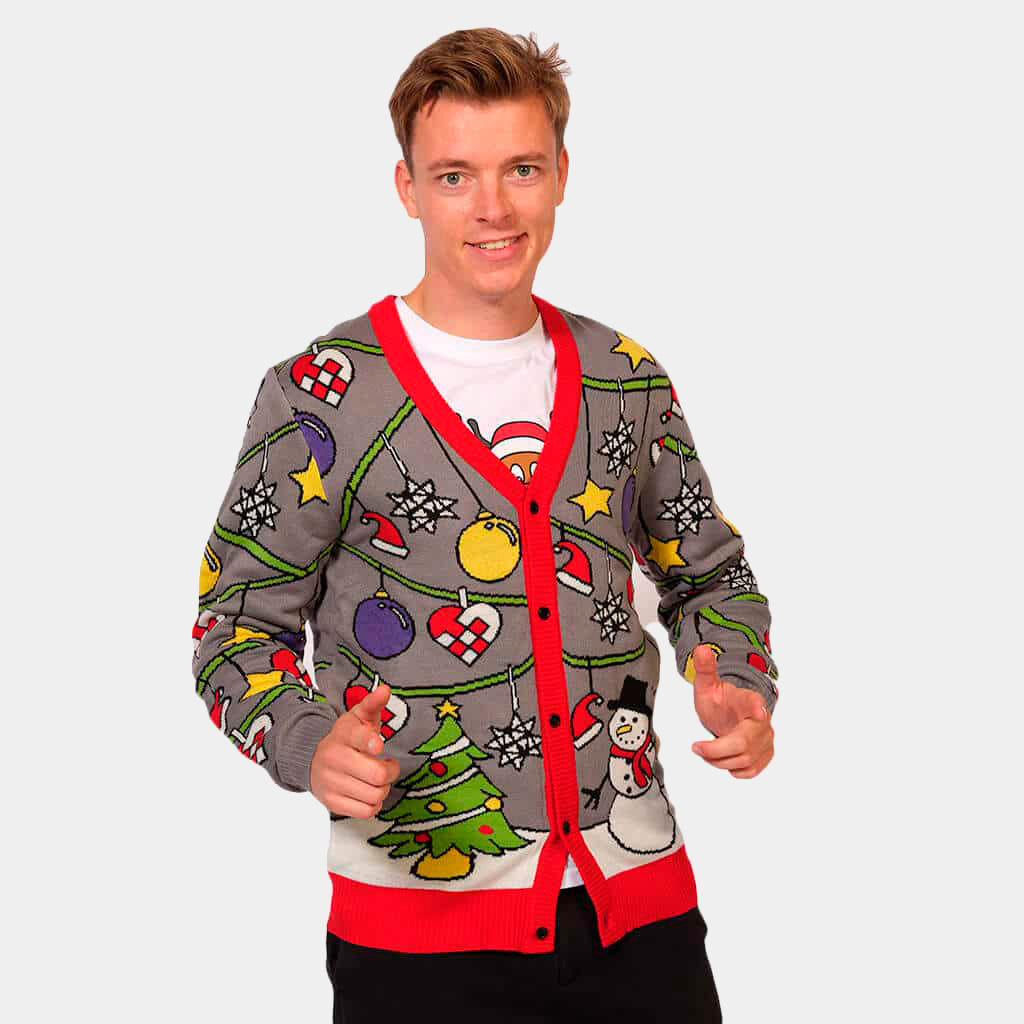 Pull de Noël Cardigan Sapin et Bonhomme de Neige Homme