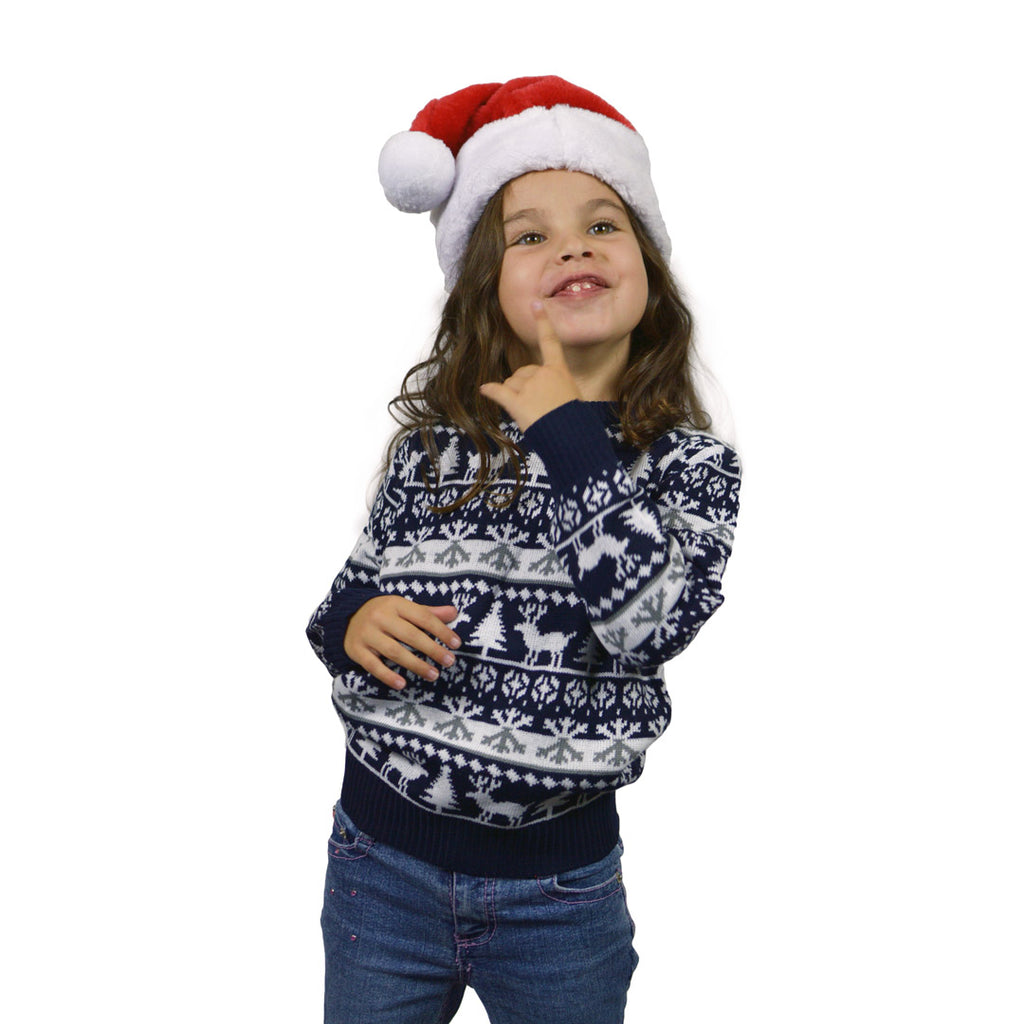 Pull de Noël pour Enfants Bandes, Rennes et Sapins Fille