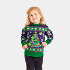 Pull de Noël pour Enfants Lumineux LED Bleu avec Sapin de Noël Fille