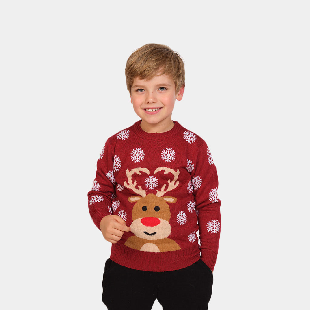 Pull de Noël pour Enfants avec Rudolph le Renne Rouge Garçon