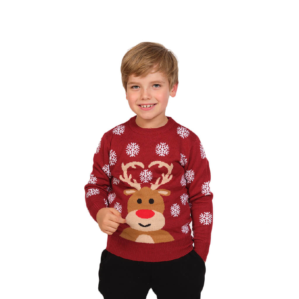 Pull de Noël pour Enfants avec Rudolph le Renne Rouge Garçon