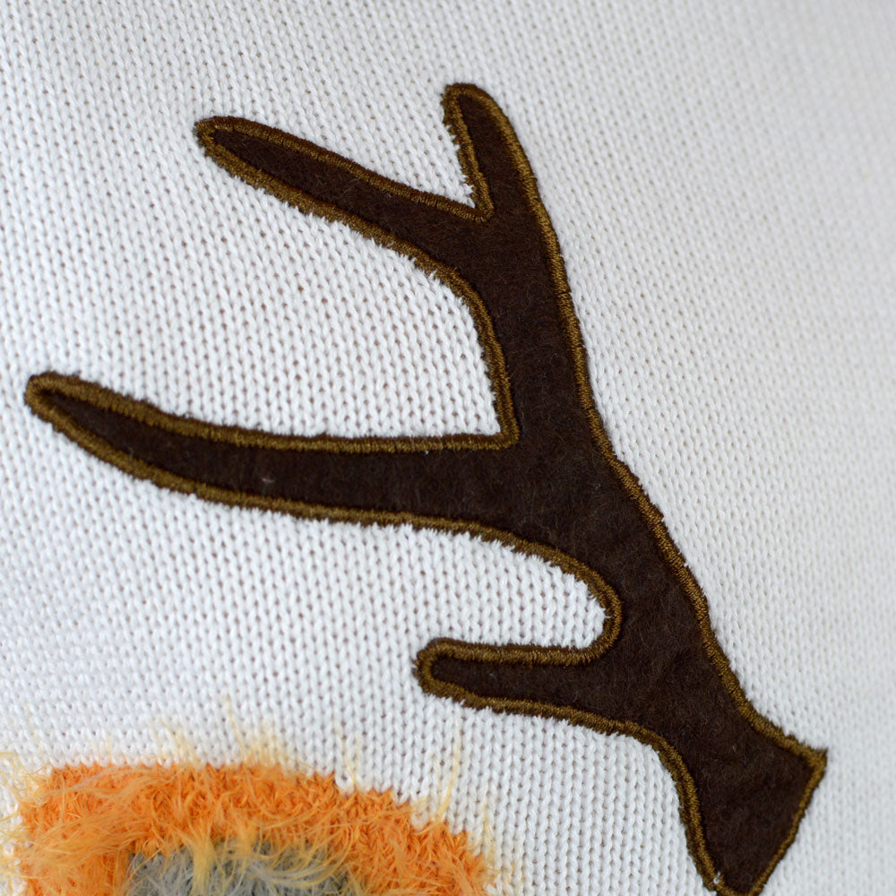 Pull de Noël pour Famille Blanc avec Renne 3D Poilu Détail