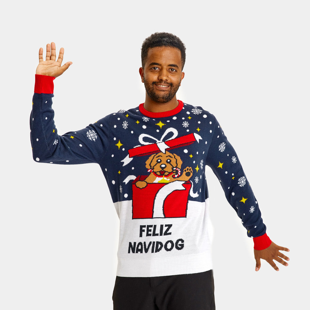 Pull de Noël pour Famille Feliz Navidog Homme