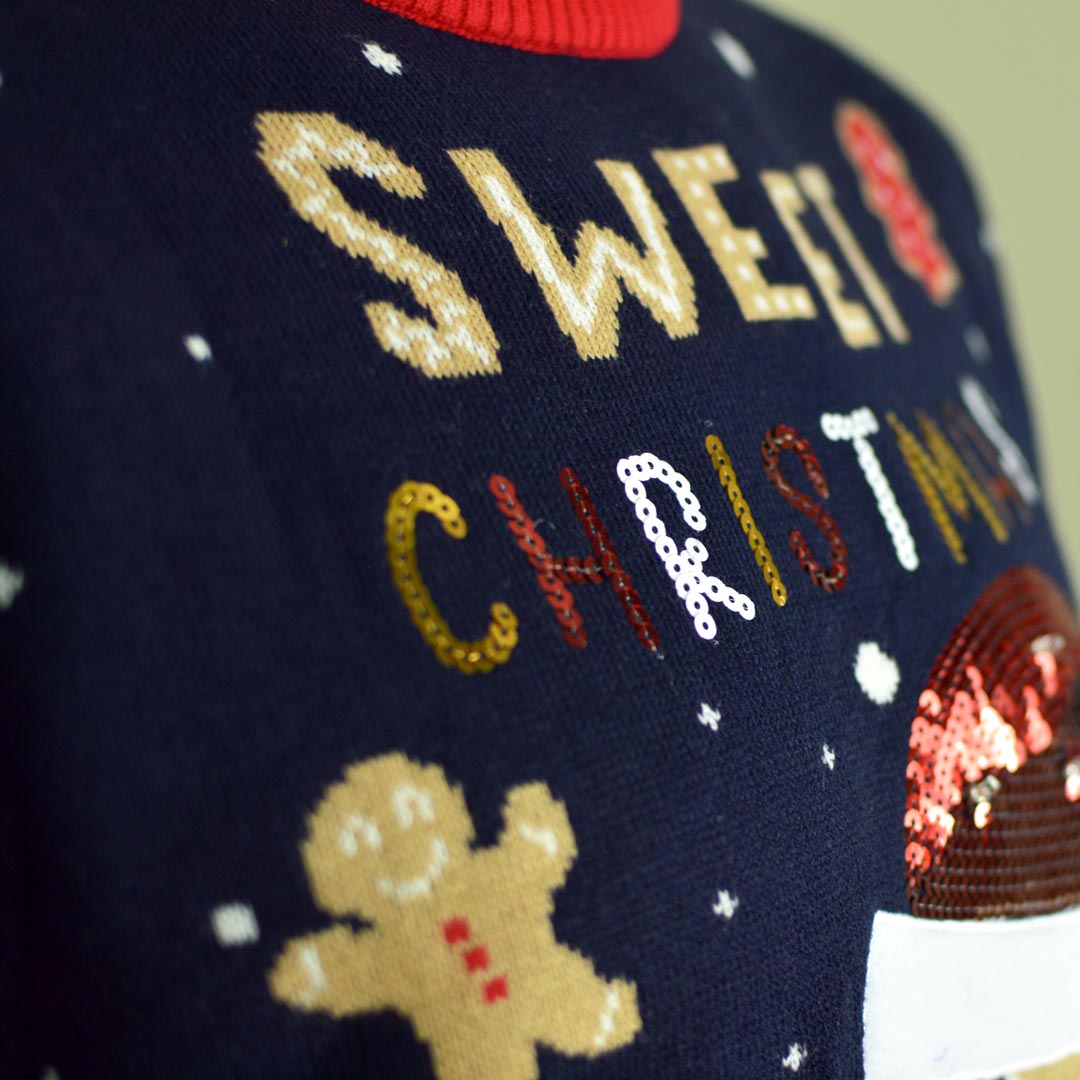 Pull de Noël pour Famille Lumineux LED Bleu Ginger Cookie Détail