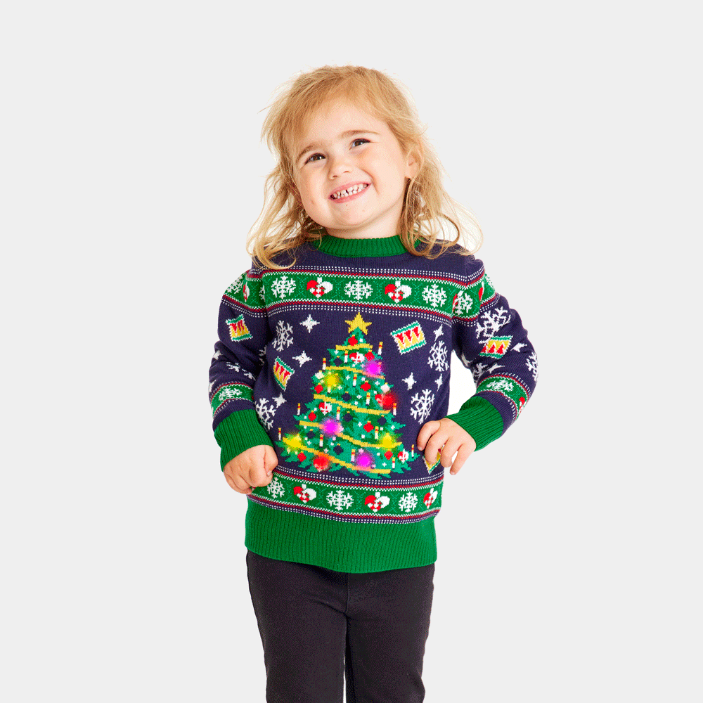 Pull De Noël Pour Enfant – Motif Sapin Et Flocons, Manches Longues, Tailles 3 à 9 Ans