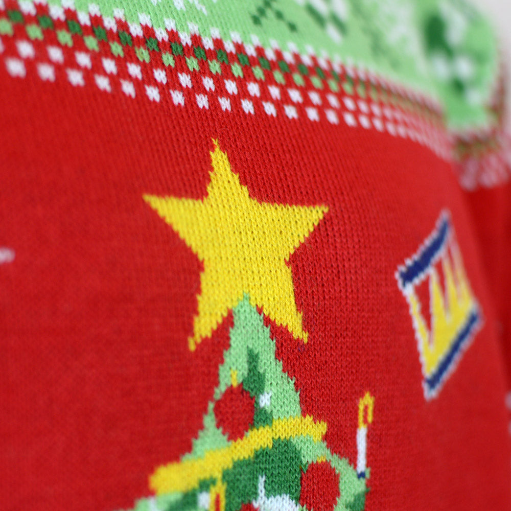 Pull de Noël pour Famille Lumineux LED Rouge avec Sapin de Noël Detail