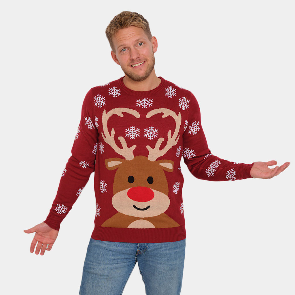 Pull de Noël pour Famille avec Rudolph le Renne Rouge homme