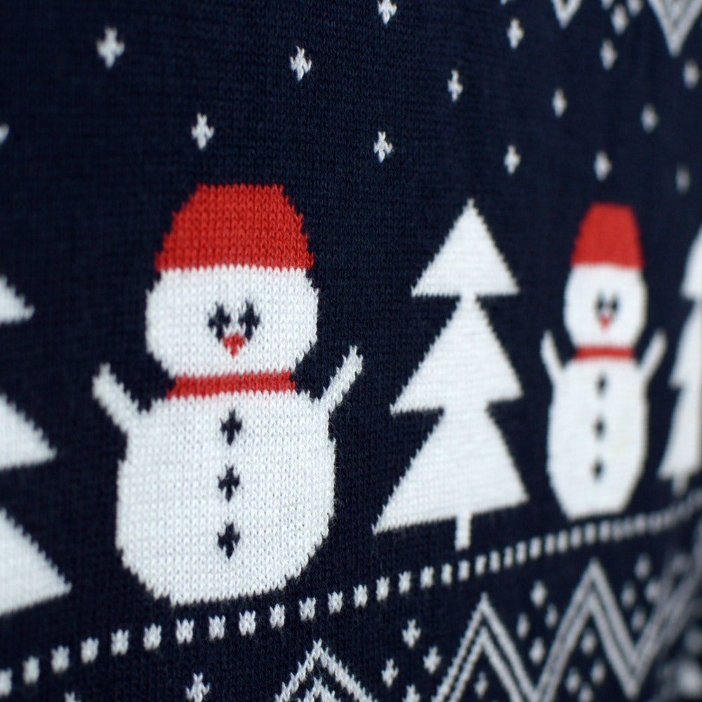 Pull de Noël pour Famille avec Sapins, Bonhommes de Neige et Père Noël Coton Bio détail neige