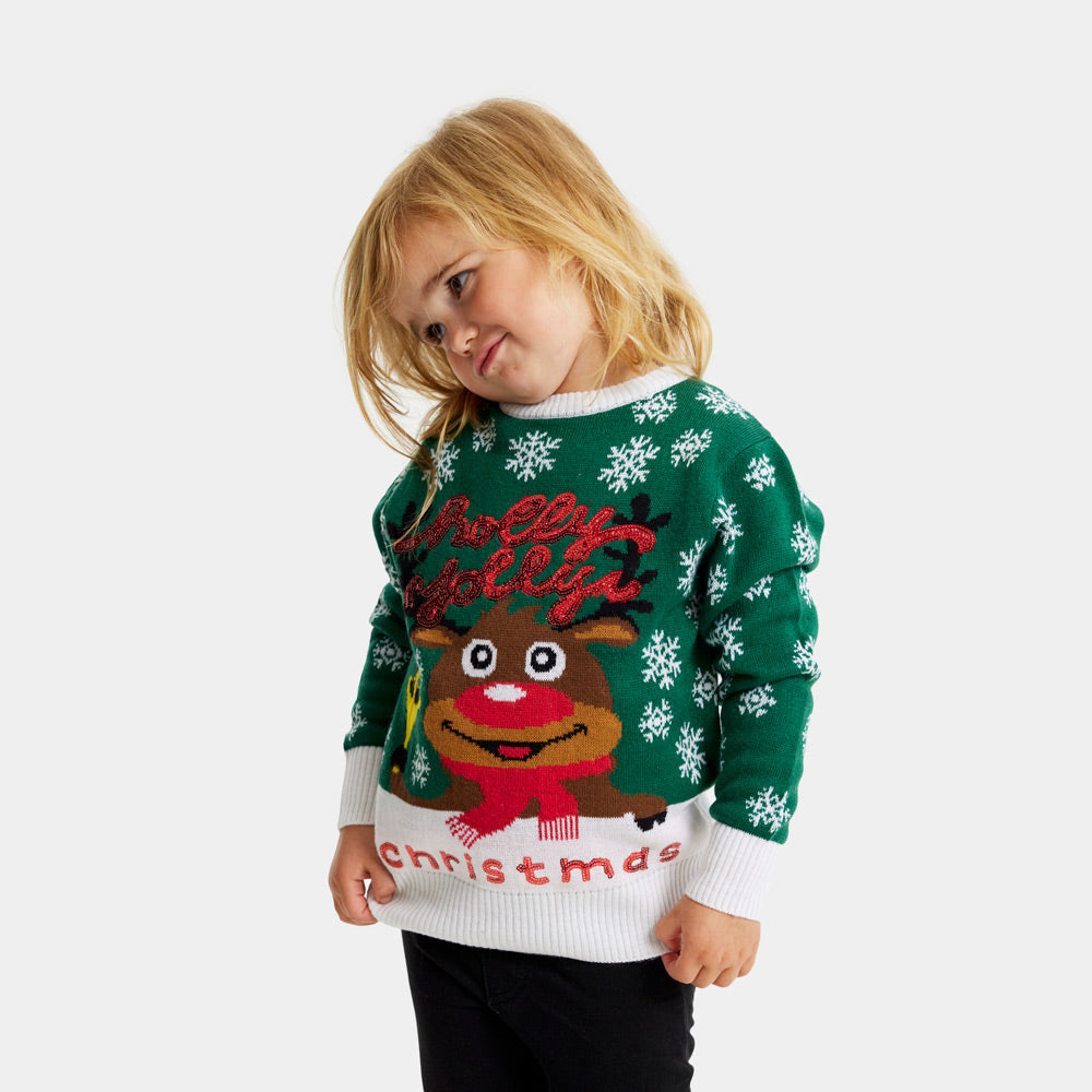 Pull de Noël pour Famille Vert Holly Jolly Sequins Enfants