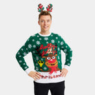 Pull de Noël pour Famille Vert Holly Jolly Sequins Homme