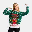 Pull de Noël pour Famille Vert Holly Jolly Sequins Femme