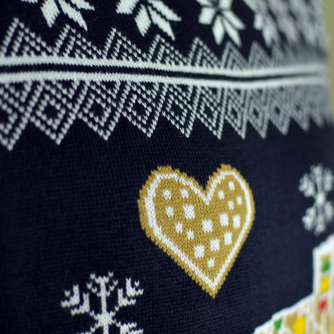 Pull de Noël Lumineux LED Maison de pain d'épices Détail Neige