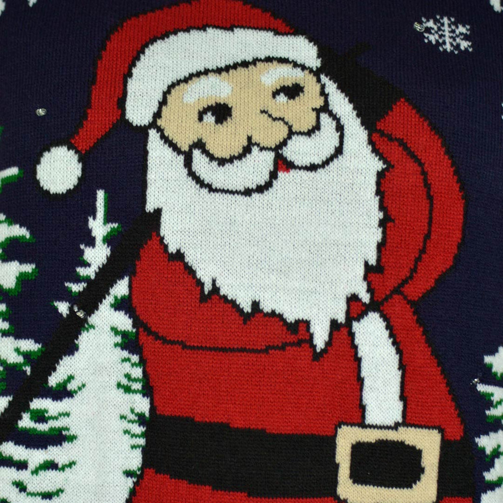 Pull de Noël Lumineux LED Père Noël jouant au Golf Détail