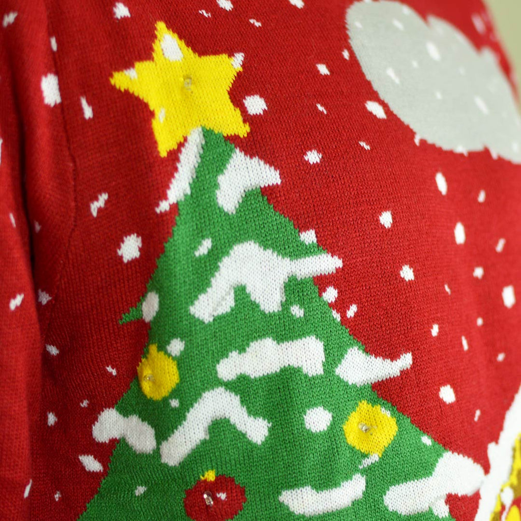 Pull de Noël Lumineux LED Sapin de Noël et Maison avec Neige Détail