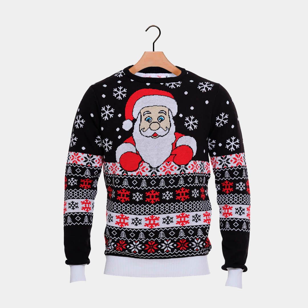 Pull de Noël Noir avec Père Noël et Neige