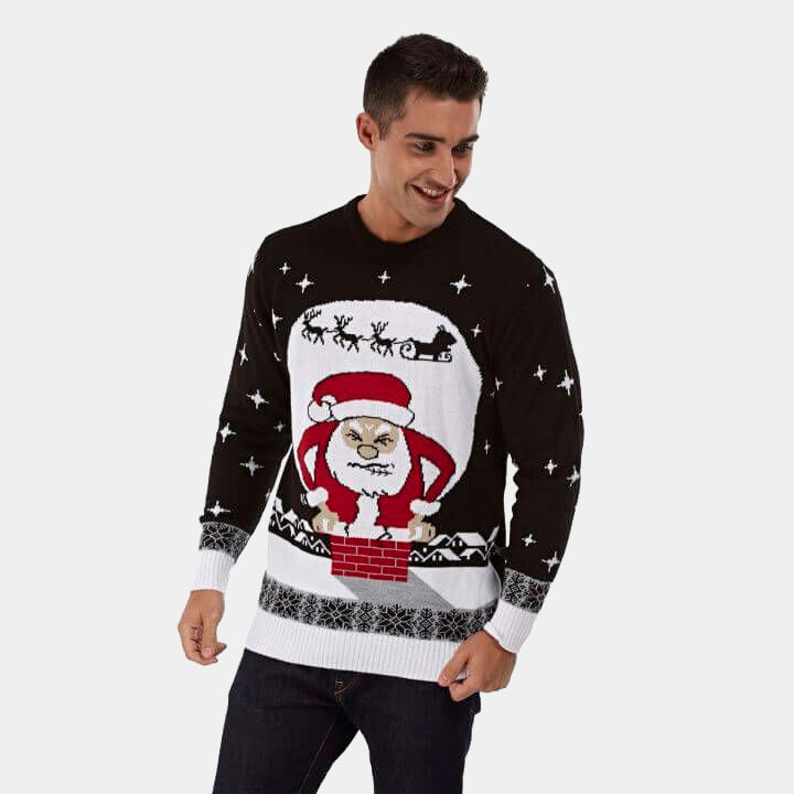 Pull de Noël Père Noël coincé dans la Cheminée Homme