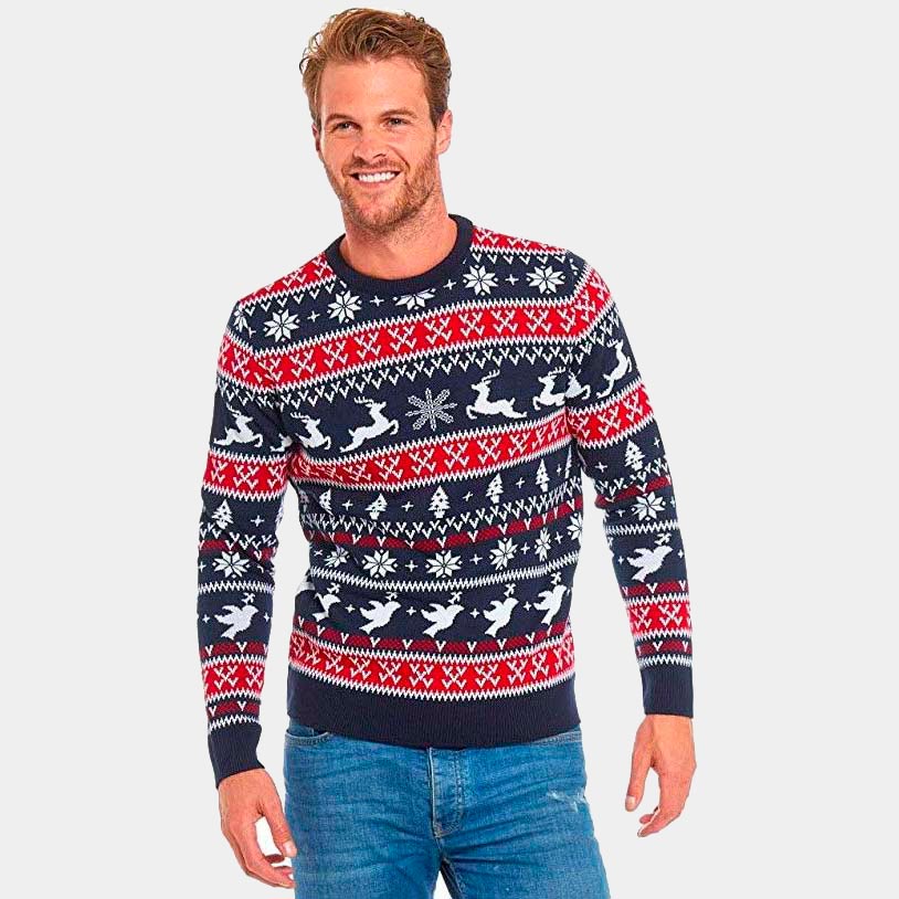 Mens Pull de Noël Rennes et Motifs de Noël 2021