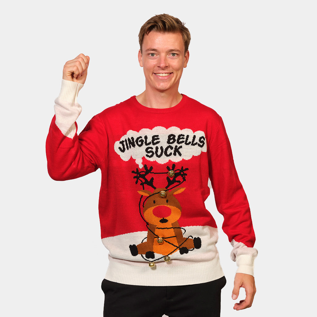 Pull de Noël Rouge Jingle Bells Suck Grelots 3D Homme