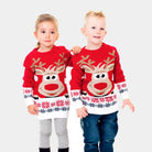 Pull de Noël pour Enfants Rouge avec Renne et Neige