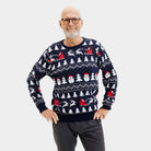 Pull de Noël avec Sapins, Bonhommes de Neige et Père Noël Coton Bio pour Homme