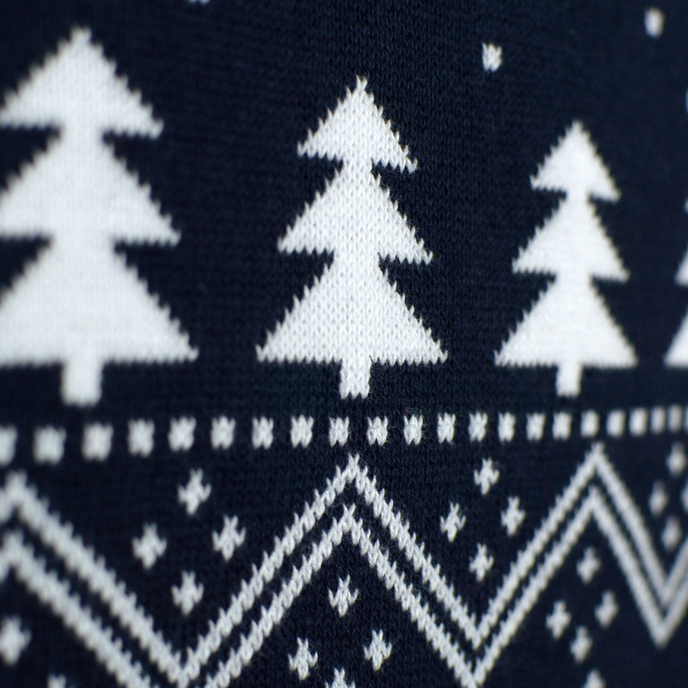 Pull de Noël avec Sapins, Bonhommes de Neige et Père Noël Détail Neige