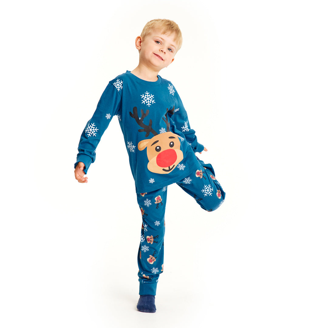 Pyjama de Noël Familial Bleu avec Rudolph le Renne – Pulls de Noel