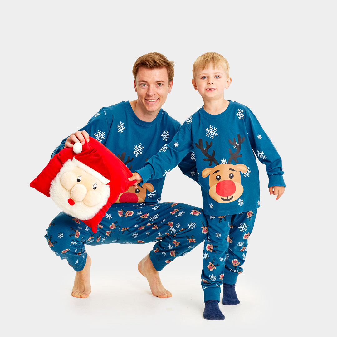 Pyjama de Noël Familial Bleu avec Rudolph le Renne – Pulls de Noel