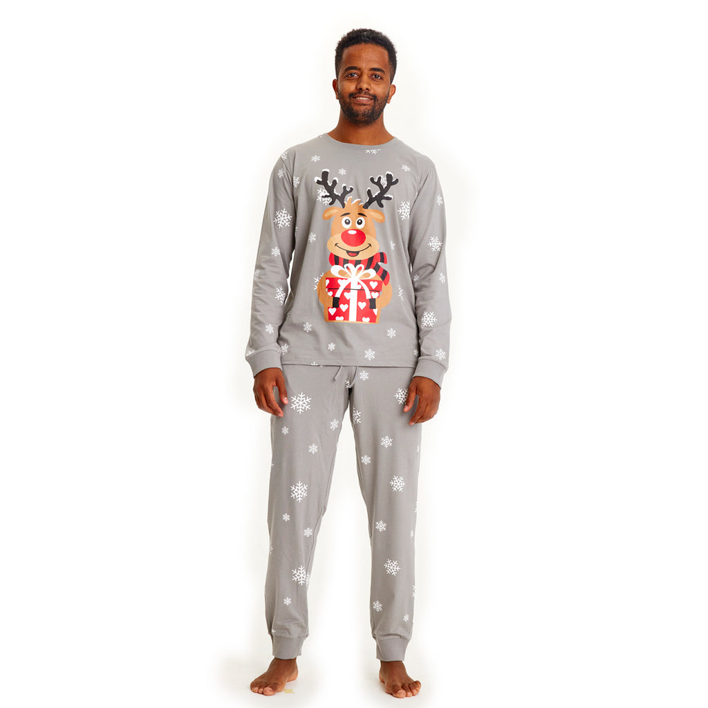 Pyjama de Noël Familial Gris avec Rudolph le Renne Homme