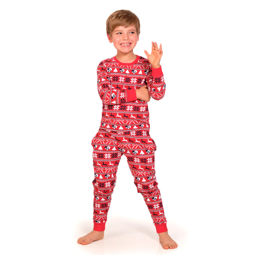 Pyjama de Noël Familial Rouge avec Rennes et Sapins Enfants