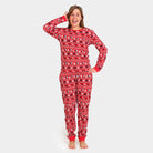 Pyjama de Noël Familial Rouge avec Rennes et Sapins Femme