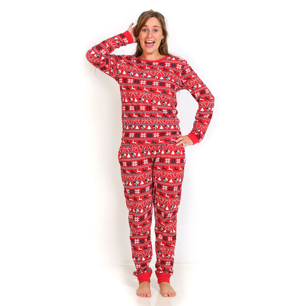 Pyjama de Noël Familial Rouge avec Rennes et Sapins Femme