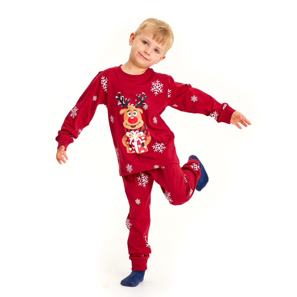 Pyjama de Noël Familial Rouge avec Rudolph le Renne Enfants