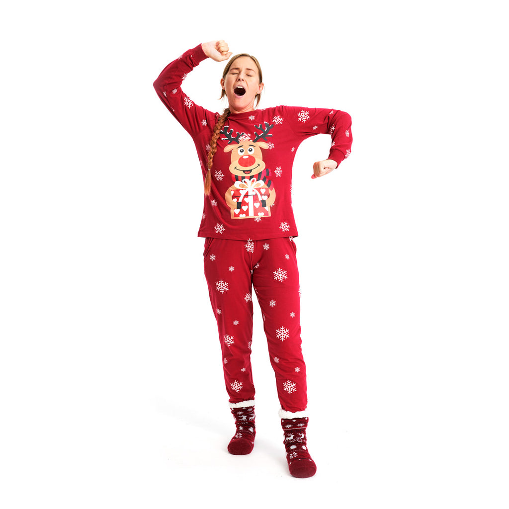 Pyjama de Noël Familial Rouge avec Rudolph le Renne Femme