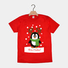 T-Shirt de Noël pour Homme et Femme Rouge avec Pingouin 2021