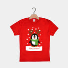 T-Shirt de Noël pour Enfants Rouge avec Pingouin