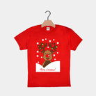 T-Shirt de Noël pour Enfants Rouge avec Renne Rudolph