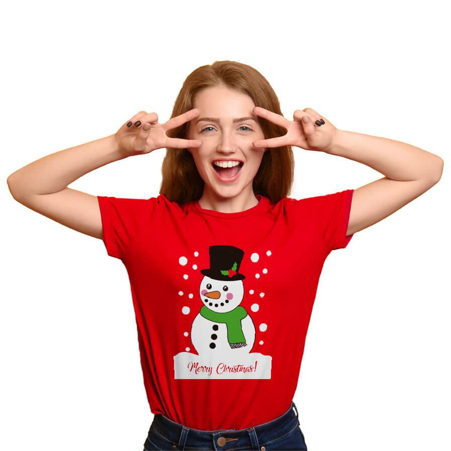 T-Shirt de Noël pour Homme et Femme Rouge avec Bonhomme de Neige – Pulls de  Noel