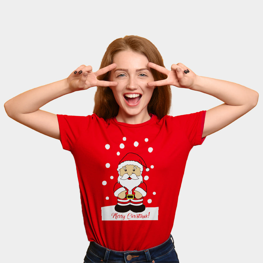 T-Shirt de Noël Femme Rouge avec Père Noël